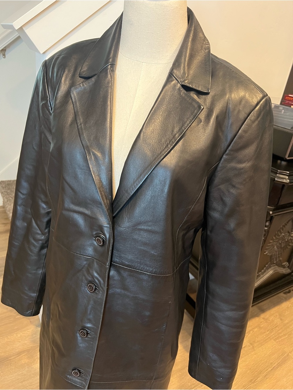 Quince 100% Leather Black Women's Button-Front Coat M